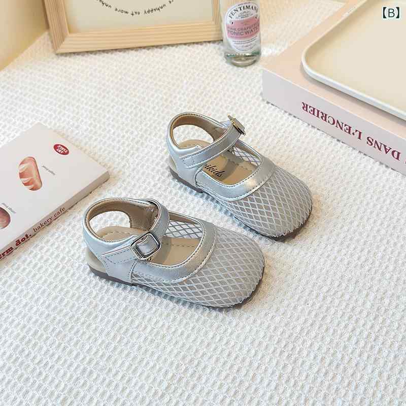 子供靴 サンダル 女の子 ジュニア メッシュパンプス フラットシューズ ストラップシューズ ローヒール 透け感 通気性 履きやすい 脱ぎやすい 柔らかい 歩きやすい キッズ 夏 お出かけ 通園 通学 旅行 白 ベージュ かわいい — vista 3