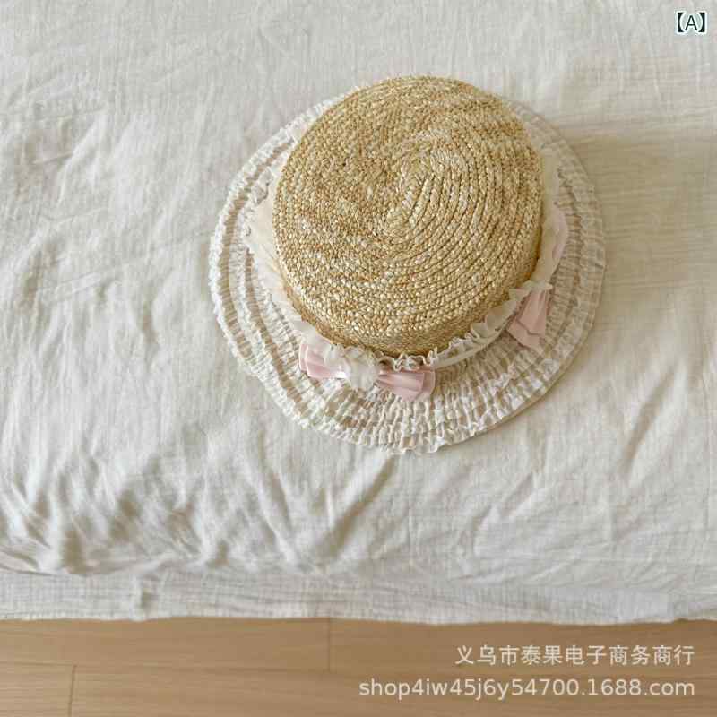 麦わら帽子 キッズ 女の子 ストローハット カンカン帽 サンハット 蝶々結び リボン プリーツ 遮光 紫外線対策 UVカット 日よけ 日焼け防止 お出かけ 旅行 ビーチ 春 夏 かわいい ベージュ ピンク