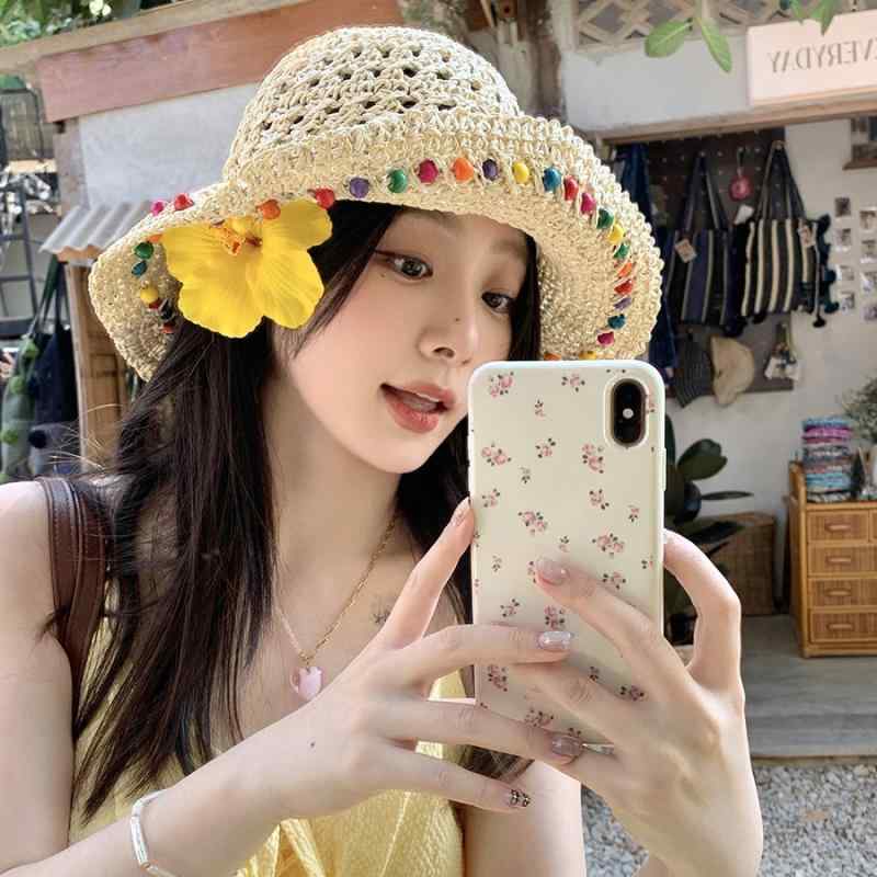 麦わら帽子 麦わら ストローハット ハット レディース 女性 紫外線対策 UVカット 日よけ 日除け 暑さ対策 カラフル 手編み 透け感 かわいい リゾート ビーチ 旅行 普段使い 春 夏 バケットハット 帽子