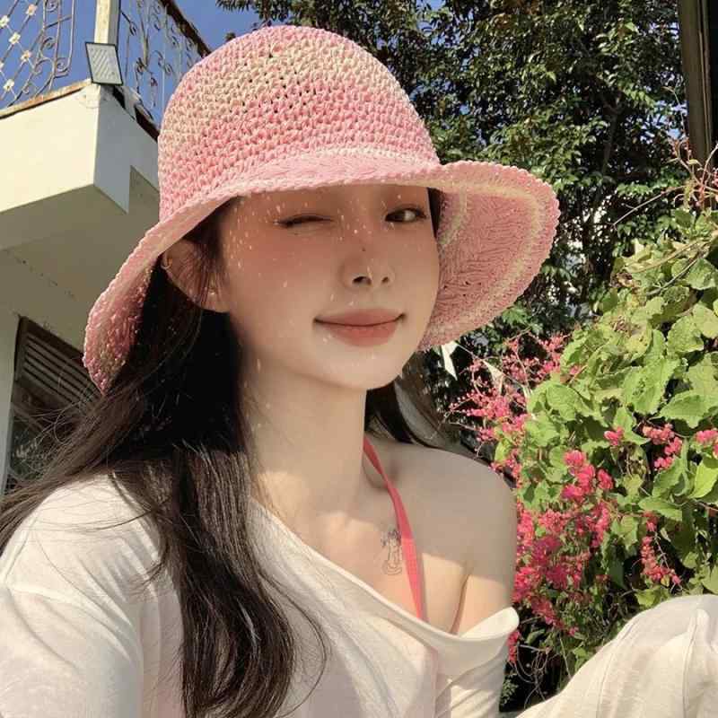 ・カテゴリ: 麦わら帽子・帽子のトップ形状: 丸型・つばの形状: 広つば・カラー展開: ピンク、カーキ、ベージュ、ホワイト、ブルー・サイズ展開: M（56-58cm）・機能: 防寒、透気、日よけ・スタイル: 日韓、ナチュラル、田園風、韓国風、清新、甘い