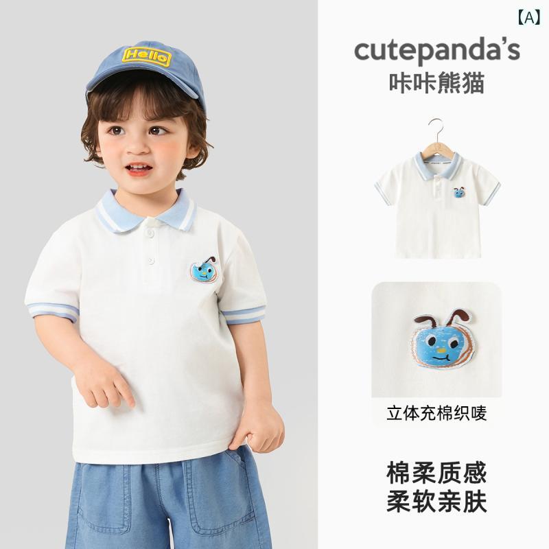 ・カテゴリ: 子供用セットアップ・対象性別: 男女共用・スタイル: カジュアル・セット内容: 2点セット・対象年齢: 乳幼児（1〜3歳、80〜100cm）・袖丈: 半袖・フード: なし・パンツ丈: 長ズボン・厚さ: 薄手・柄: キャラクター・素材: 綿混紡・主な素材: 綿63.9〜100%・安全基準: A類・留め具の種類: プルオーバー・カラー展開: ホワイトブルーグレー襟、グリーンホワイトストライプ、ヘザーグレー、デニムブルー、ホワイトブルーグレー襟+デニムブルー、グリーンホワイトストライプ+ヘザーグレー・サイズ展開: 73cm、80cm、90cm、100cm、110cm、120cm