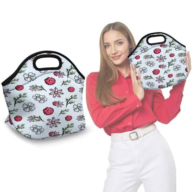 学生向 デジタルプリント花柄ランチバッグ 31×28×15cm 色落ちしない 鮮明柄 学童・中学生用 ランチ BOX 収納 軽量 耐汚れ