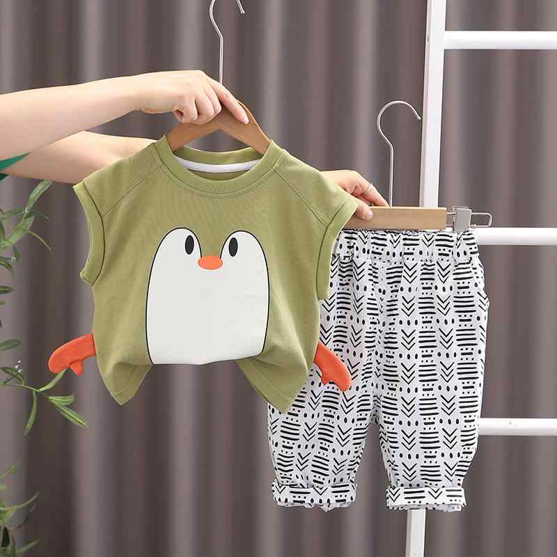子供服 セットアップ 男の子 ノースリーブ トップス ハーフパンツ ペンギン キャラ...