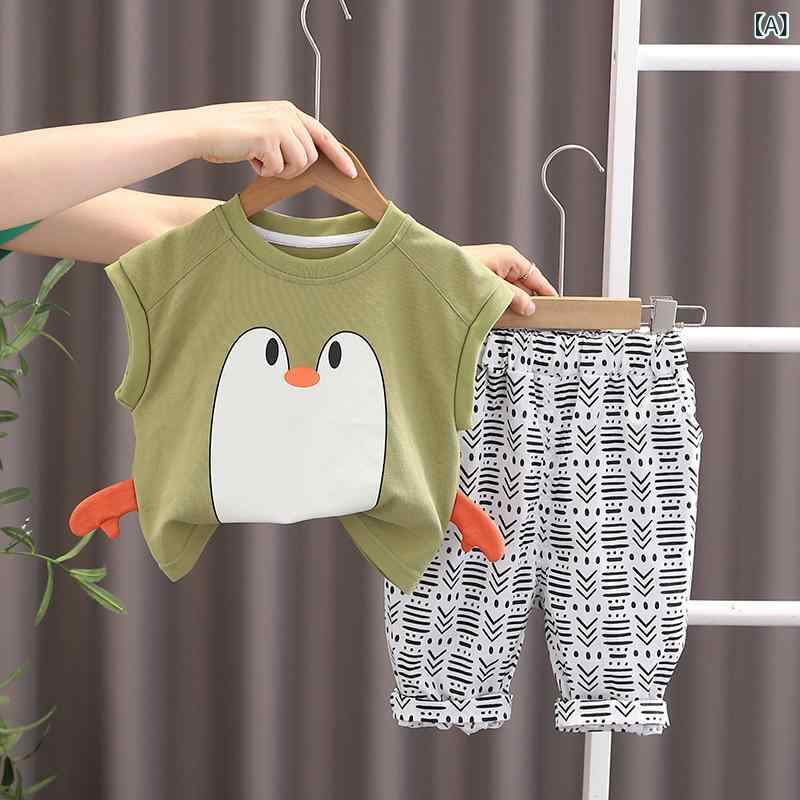 子供服 セットアップ 男の子 ノースリーブ トップス ハーフパンツ ペンギン キャラ...