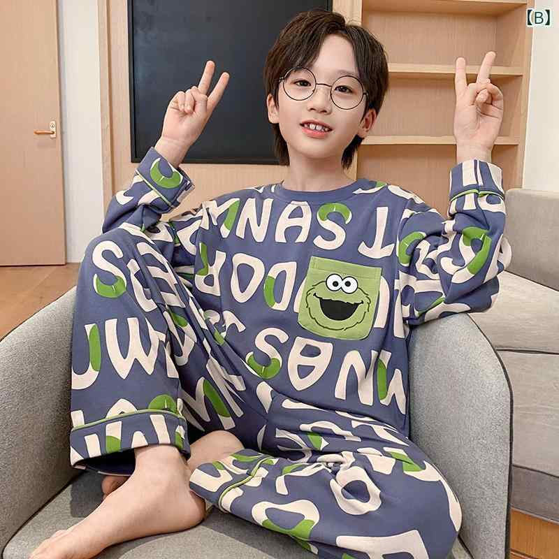 Pyjamas Niños Niños Cuarto de la camiseta Cabeza larga Pantalones largos Cuarto de la camiseta Niños Junior Primavera Verano Otoño Inverno Dentro de la mano Relajación Cotón 10 años — vista 3