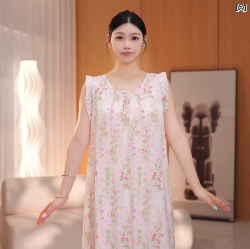 綿の シルクの 寝 スカートの 女性の 夏の 薄い タイプの セクシーな ベストの ワンピースの 日本の ゆったり して いる パジャマの かわいい 風の 学生の 家の 服