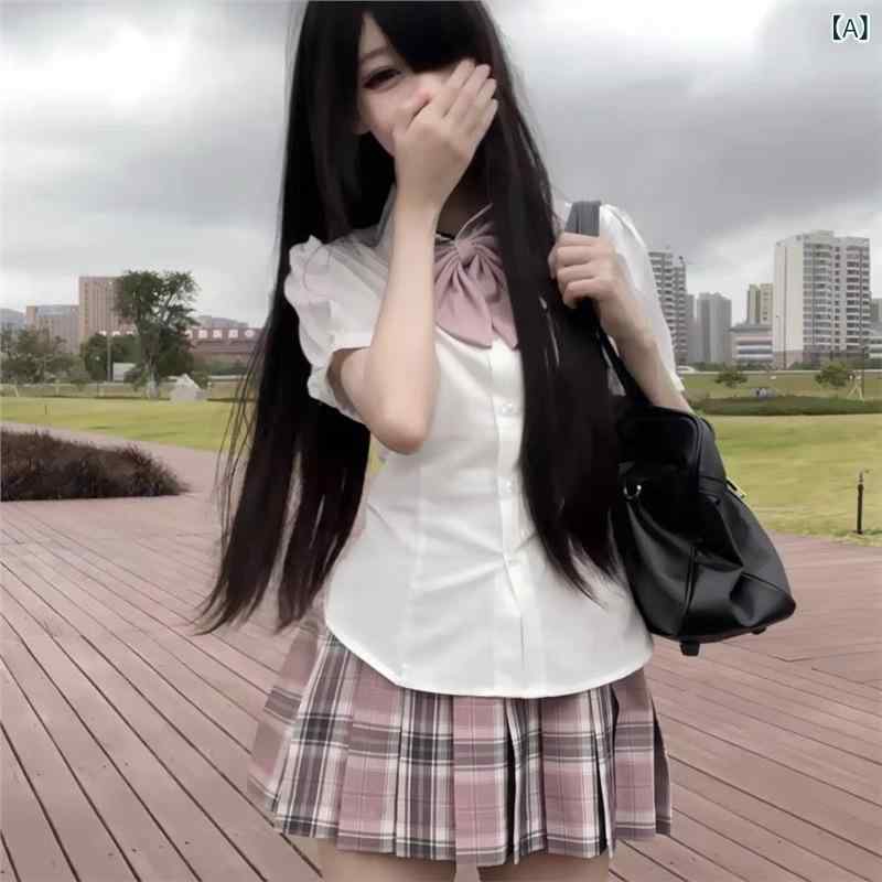 日系 学院 風 オリジナル jk シャツ 女子 学生 泡 袖純 欲 ギャルバンドウエスト 痩せ シャツ 上着