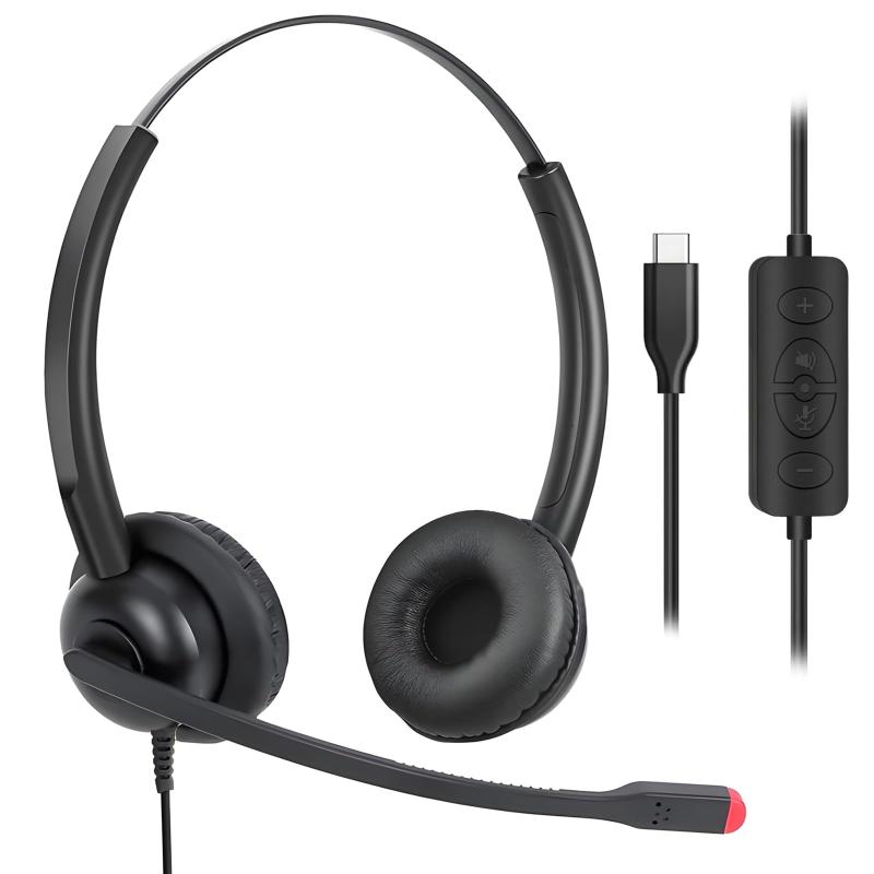 Callez ヘッドセットType-C接続 ノイズキャンセリング USB-C PC用ヘッドセット 有線 マイク付きヘッドホン PC『ノイズキャンセリングマイク』：この有線ヘッドセットはノイズキャンセリングマイクを搭載しており、卓越した音質を提供し、周囲の環境ノイズを効果的に低減し、自然なリスニングをもたらします。350°回転可能なマイクは左右どちらにも設置でき、柔軟に音声を拾うことで、業務効率の効率向上を実現します。