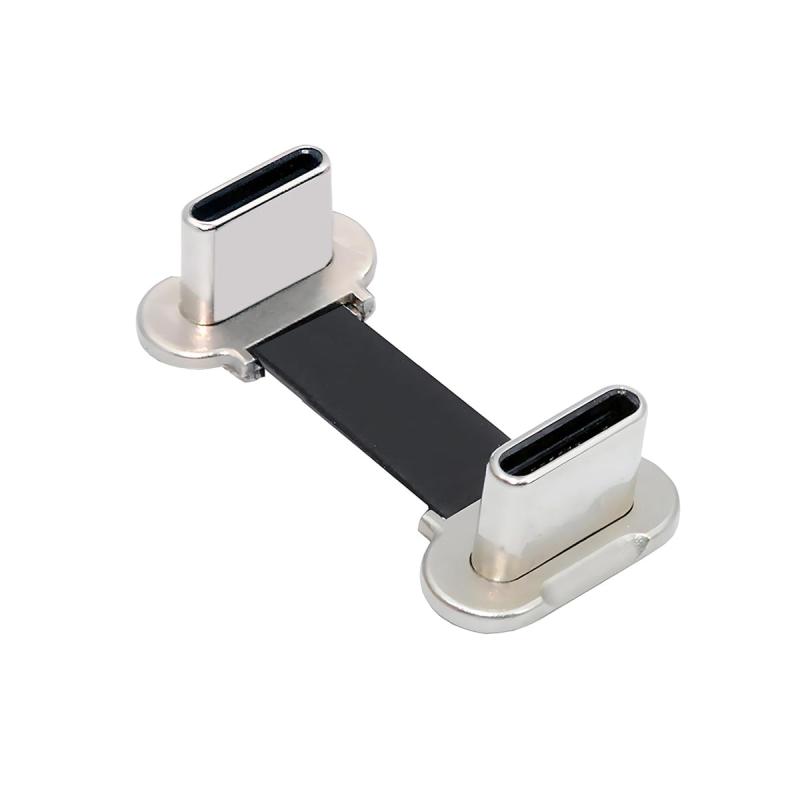 xiai ショート USB2.0 データケーブル 5.91インチ 超薄型フラット USB-C Type C - USB-C 電源デュアルアングルコネクタ 65 急速充電対応 ノートパソコン、タブレット、スマートフォン用 15cm シルバープ