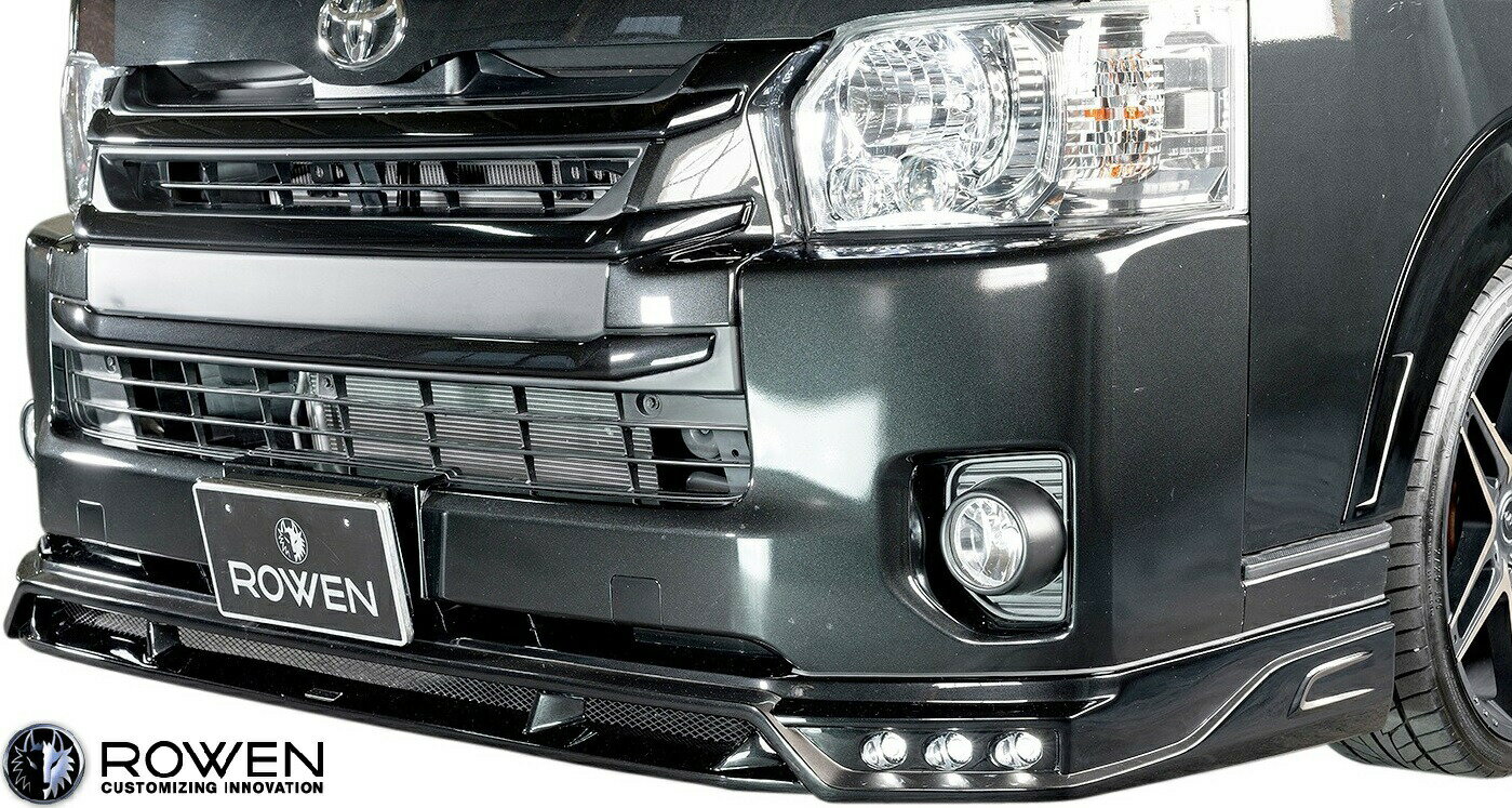 【M’s】 200 ハイエース ワイド 4型 5型 6型 7型 ROWEN フロントスポイラー (LEDスポット付) FRP ロェ..