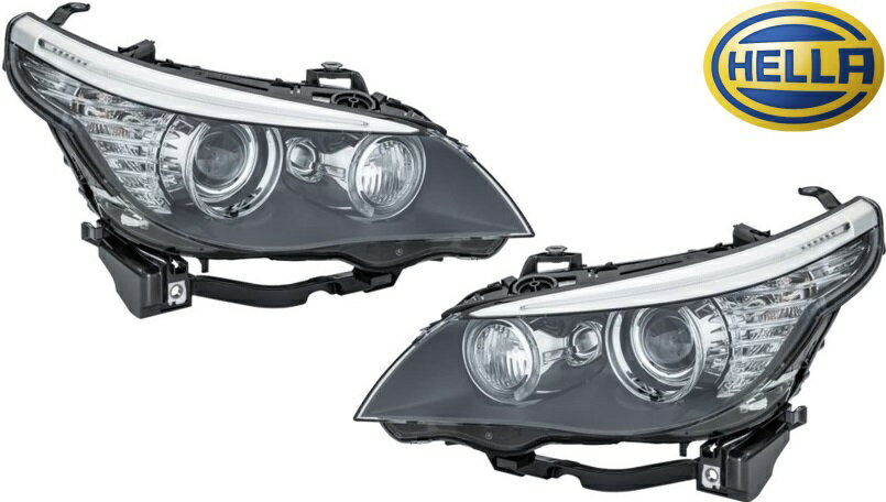 【M’s】 E60 E61 BMW 5シリーズ LCI 後期 (2007.6-2010.3) HELLA バイキセノン ヘッドライト ヘッドランプ 左右 (AC付) セット 純正OEM ヘラ 純正同等品 社外 パーツ 部品 ライト レンズ M-SPORT Mスポーツ ハイライン イカリング エンジェルリング 63127045693 63127045694