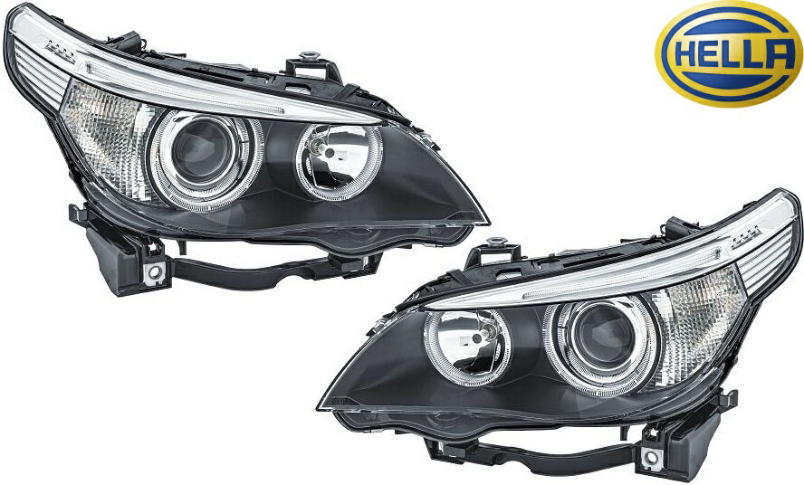 【M’s】 E60 E61 BMW 5シリーズ 中期 (2005.2-2007.3) HELLA バイキセノン ヘッドライト ヘッドランプ 左右 (AC無車用) セット 純正OEM ヘラ 純正同等品 社外 パーツ 部品 ライト レンズ M-SPORT Mスポーツ ハイライン イカリング エンジェルリング 63127160195 63127160196