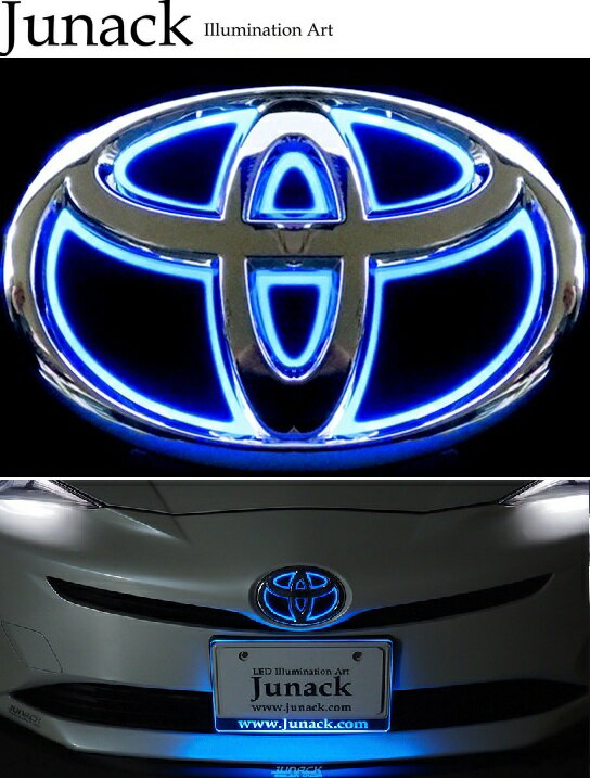 【M's】 トヨタ プリウスPHV ZVW52 (2017.03-2022.12) Junack フロント LEDトランスエンブレム スリムライン (ブルー) 青 ジュナック 社外 パーツ 部品 外装 カスタム ドレスアップ エクステリア イルミ TOYOTA 50 52 PRIUS 52プリウス 4580351750589 LTE-T16