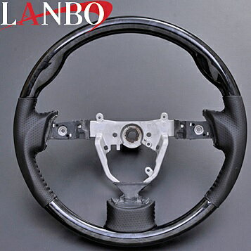 【M's】ダイハツ タント L375s/L385s(2007y-2013y)LANBO ガングリップ コンビステアリング(黒木目調)／／社外品 ランボ バーズアイ ハンドル パンチングレザー