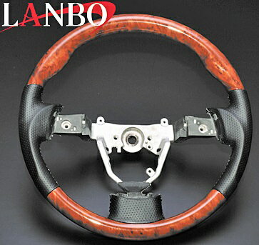 【M's】ダイハツ タント L375s/L385s(2007y-2013y)LANBO ノーマルグリップ コンビステアリング(茶木目調)／／社外品 ランボ ハンドル ウォールナット パンチングレザー