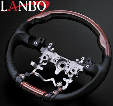 【M's】トヨタ アクア NHP10(2011y-)LANBO ガングリップタイプ コンビステアリング(茶木目調)／TOYOTA AQUA 社外品 ランボ ハンドル パンチングレザー ブラックレザー ウォールナット
