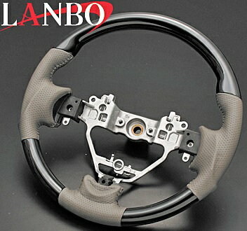 【M's】スズキ エブリィ ワゴン(DA17W)LANBO ガングリップタイプ コンビステアリング(黒木目調/グレーレザー)／／社外品 SUZUKI EVERY WAGON ランボ ハンドル パンチングレザー バーズアイ