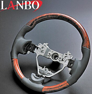 【M's】スズキ エブリィ ワゴン(DA17W)LANBO ガングリップタイプ コンビステアリング(茶木目調)／／社外品 SUZUKI EVERY WAGON ランボ ハンドル パンチングレザー ウォールナット