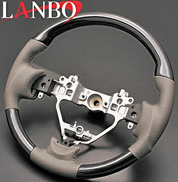 【M's】スズキ エブリィ ワゴン(DA17W)LANBO ガングリップタイプ コンビステアリング(ピアノブラック/グレーレザー)／／社外品 SUZUKI EVERY WAGON ランボ ハンドル パンチングレザー