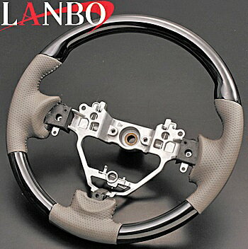 【M's】スズキ エブリィ ワゴン(DA17W)LANBO ノーマルグリップタイプ コンビステアリング(ピアノブラック×グレーレザー)／／社外品 SUZUKI EVERY WAGON ランボ ハンドル パンチングレザー
