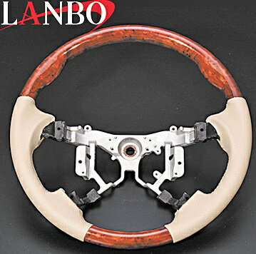 【M's】トヨタ エスティマ 50系(GSR/ACR50・55)LANBO ノーマル コンビステアリング(茶木目×アイボリーレザー)／／ESTIMA 50エスティマ エスティマ50 ランボ ハンドル パンチングレザー