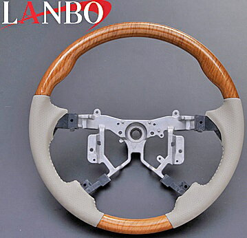 乐天商城 - 【M's】トヨタ エスティマ 50系(GSR/ACR50・55)LANBO ノーマル コンビステアリング(ユーカリ茶木目×アイボリーレザー/中期カラー)／／ESTIMA 50エスティマ エスティマ50 ランボ ハンドル パンチングレザー