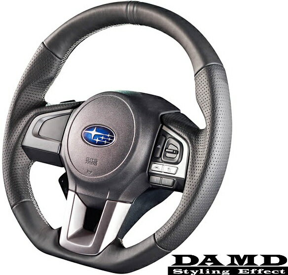 【M's】スバル インプレッサ/XV(GJ/GP)E- レガシィ/OUTBACK(BS/BN)A-C フォレスター(SJ)D- DAMD スポーツステアリング 本体 (ブラックレザー×グレーステッチ)／／SS362-RX SS362RX ダムド ハンドル ステアリング ガングリップ パンチングレザー SUBARU