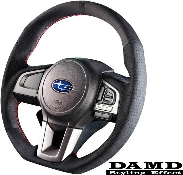 【M's】スバル インプレッサ/XV(GJ/GP)E- レガシィ/OUTBACK(BS/BN)A-C フォレスター(SJ)D- DAMD スポーツステアリング 本体 (スエード×レッドステッチ)／／SS362-RX SS362RX ダムド ハンドル ステアリング ガングリップ パンチングレザー SUBARU