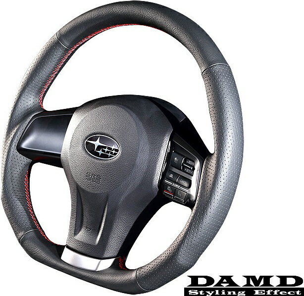 【M's】スバル レガシィ(BM/BR)D- フォレスター(SJ)A-C インプレッサ(GJ/GP)A- XV (GP)A- DAMD スポーツステアリング 本体 (ブラックレザー×レッドステッチ)／／SS360-D SS360D ダムド ハンドル ステアリング ガングリップ パンチングレザー SUBARU LEGACY FORESTER IMPREZA