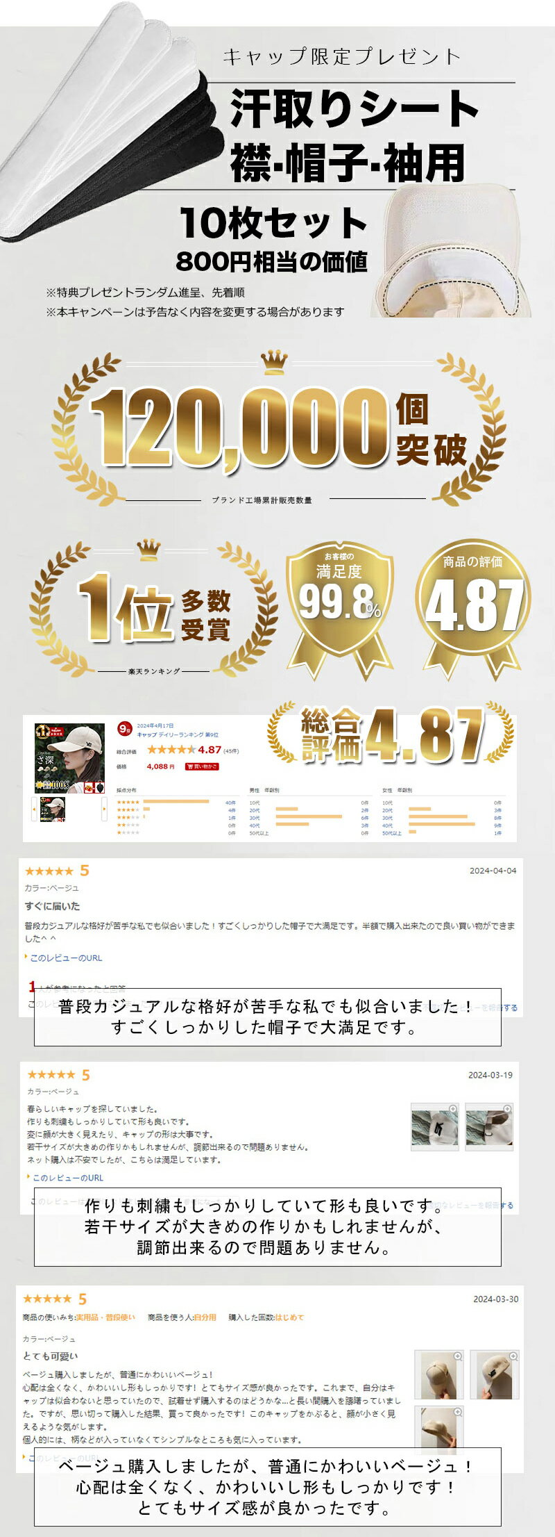 楽天1位受賞!「店長暴走! 特典プレゼント→ハットライナー」送料無料 キャップ 深め 14cm 完全遮光 帽子 レディー（2枚目）