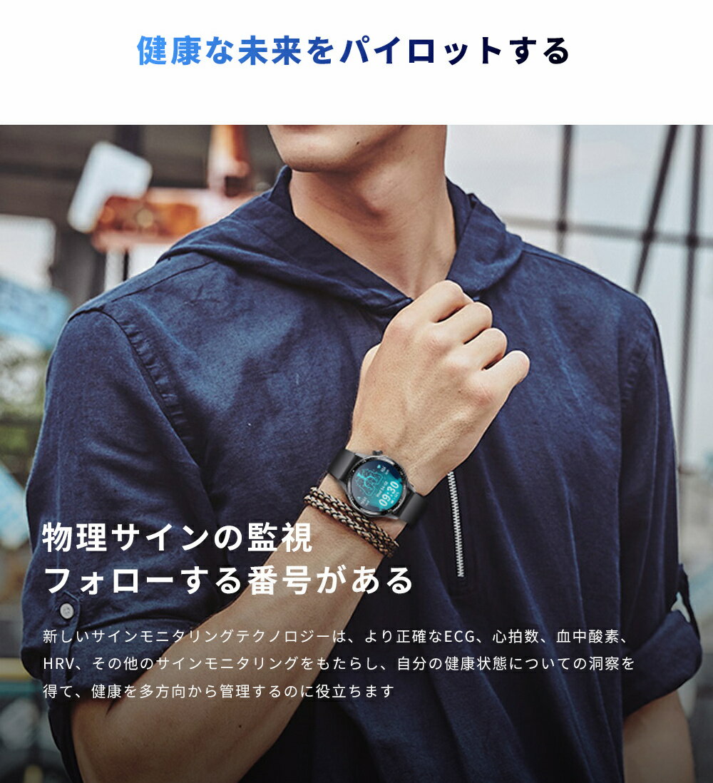 2025/新発売！ 即納可能！ スマートウォッチ 血圧 測定付き 血糖 日本製 センサー 尿酸値ECG心電図 血液組成分析 着信通知 HRV レポート 1.55インチ 血中酸素 睡眠検測 音楽制御 夏祭り プレゼント IP67防水 LINE Twitter SNS 日本語対応 iPhone/Android対応 高齢者