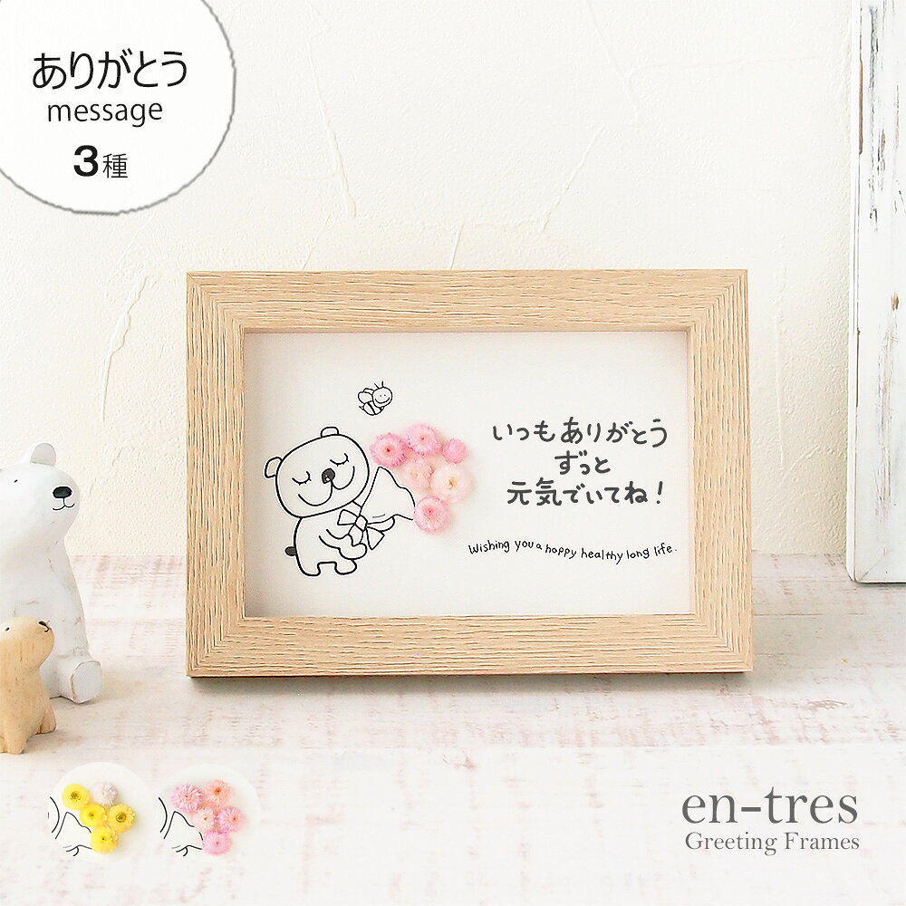 敬老の日 メッセージカード 花 ポスト投函 ギフト 【選べるメッセージ 3種】 いつもありがとう ずっと元気でいてね フォトフレーム入り 手作り くま 花束 立体 ドライフラワー ハンドメイド グリーティングカード プレゼント プチギフト 送料無料