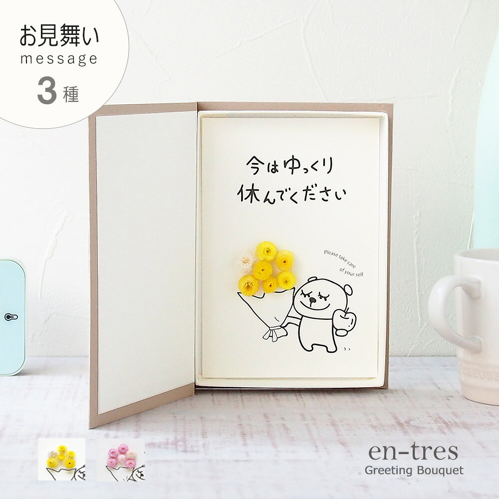 入院 お見舞い ポスト投函 ギフト 花 メッセージカード コンパクト 封筒付き くま りんご メッセージ3種 早く元気になりますように お大事に 今はゆっくり休んでください ブック型 ボックスフラワー そのまま飾れる グリーティングカード 手作り 送料無料