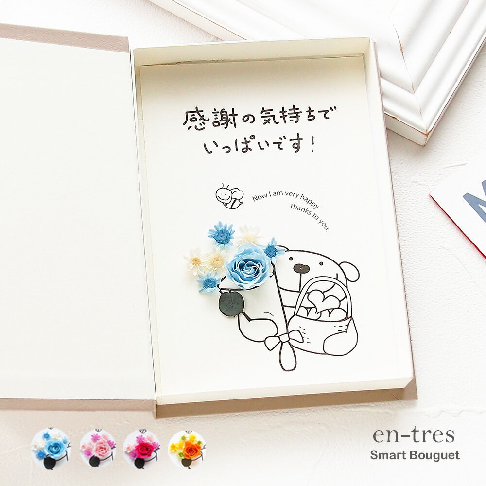 ポスト投函 ギフト お花 感謝 ギフト いつもありがとう 感謝しています メッセージカード コンパクト プリザーブドフラワー 花束とバスケット 抱える くまイラ...