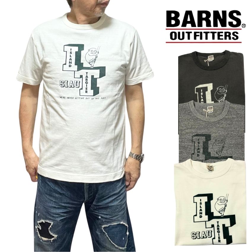 【 BARNS 】 バーンズ アウトフィッターズ BR-23003 吊編み S/S 半袖 丸首 Tシャツ プリント ビンテージ風 小寸編み 丸胴 クルーネック メンズ ブランド アメカジ ミリタリー 大人のTシャツ 綿 コットン 日本製