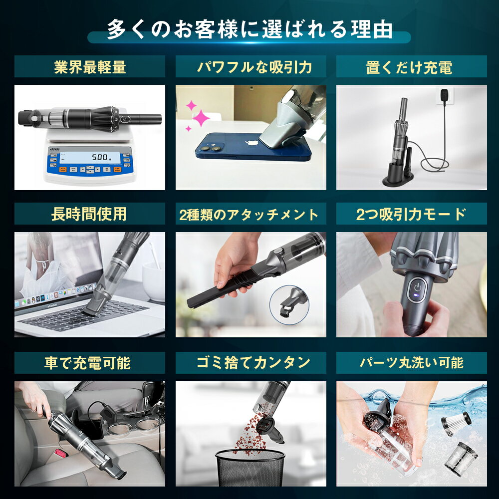 ハンディクリーナー12Kpaブラシレスモーターコードレス24分間連続稼働充電式サイクロン収納充電2in1超強吸引力車内紙パック不要車用掃除機コードレス掃除機ハンディクリーナーそうじきそうじ機MOOSOOK12