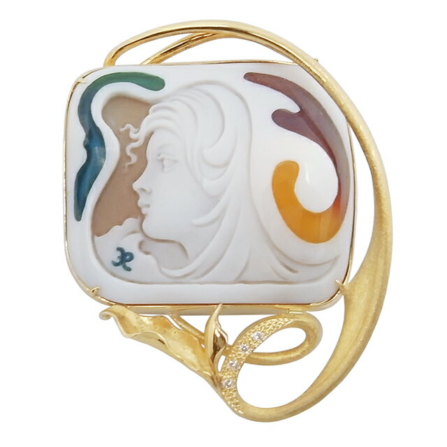 リュウ・ブランド・カメオ(RYU・BRAND・CAMEO)シェルエマーユカメオダイヤモンドブローチK18 0.04ct 21.3g【中古】程…