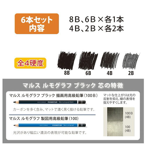 【メール便可】【STAEDTLER/ステッドラー】100B-G6 描画用高級鉛筆 マルス ルモグラフ ブラック 6本セット【スケッチ】 enauc-10011064 エンオーク サンプル画像3