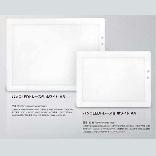 【送料無料】 バンコ LEDトレース台 A4調光プラス 33367 A3調光プラス 33366 【超薄型 厚さ7mm】【超軽量 重さ1.4kg】【段差なし スーパーフラット】【長寿命 約40,000時間】【明るさ7段階調節】