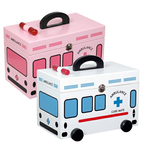 かわいい救急箱 ホワイトの救急車(G-2343N)・ピンクの救急車(G-2343P) キュアメイト/薬箱/救急箱/木製救急箱/サプリメントボックス/ファンシー/かわいい/おしゃれ/