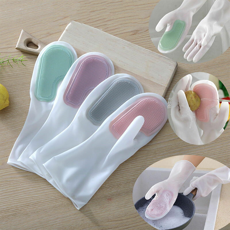「スーパーSALE半額」キッチン手袋 ゴム手袋 シリコン手袋 シリコングローブ シリコンブラシ手袋 キッチングローブ お掃除手袋 泡立ちやすい シリコンブラシつき ブラシ付き 掃除グッズ 皿洗い 滑り止め 収納便利 キッチン雑貨