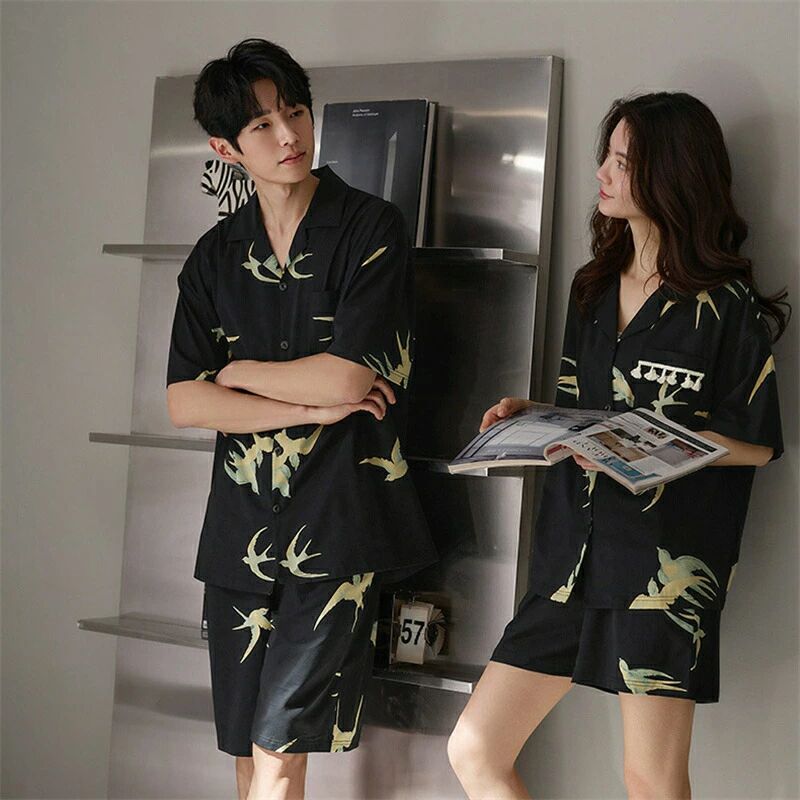 ペア パジャマ 半袖 夏 男女2着 セット 春 シンプル カップル おしゃれ 柔らかい ジャンスカ 薄手 ルームウェア 高級 春夏 ペアパジャマ