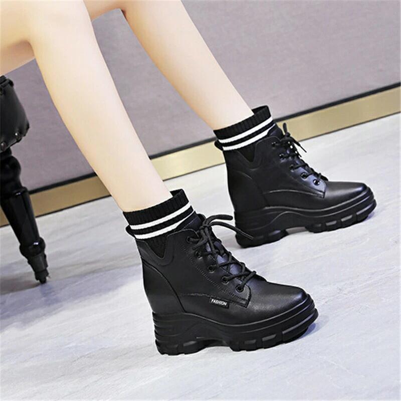 厚底 ブーツ レディース ワークブーツ 身長アップ ショートブーツ 歩きやすい きれいめ 細身 美脚 おしゃれ 厚底ブーツ 脚長 紐靴 ギャ