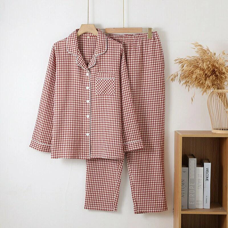 ペア パジャマ 長袖 綿100％ カップル 春 秋 ガーゼ(お肌に優しい) 長袖トップス ルームウェア 前開き ..