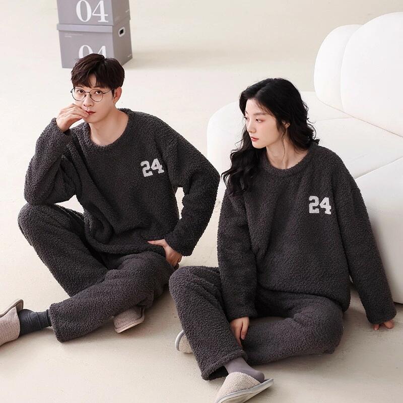 ペアパジャマ もこもこ 冬 男女2着 セット パジャマ シンプル コンフォート ルームウェア おしゃれ ペ..
