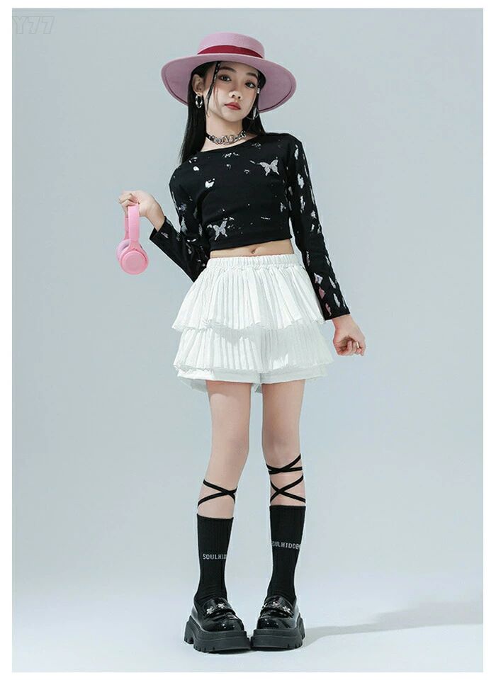 キッズ ダンススカート おしゃれ ティアードスカート 粉 バラ 撮影写真 パーティー プリンセス 舞台 団..