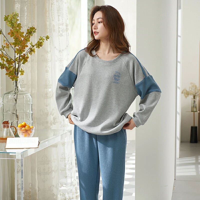 ペア パジャマ 長袖 男女2着 セット シンプル カップル 春 秋 秋冬 韓国 2点セット ルームウェア クル..