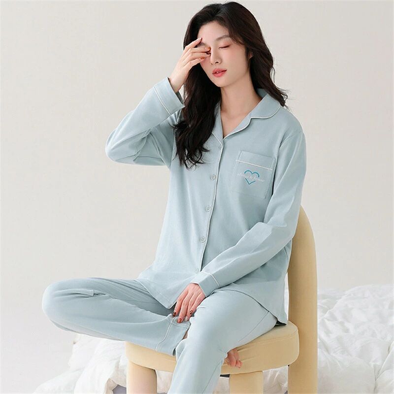 ENBOUショップのペア パジャマ 長袖 男女2着 セット 綿100％ カップル 春 秋 無地 裏起毛無し 長袖トップス ルームウェア 冬 コットン ペアパジャマ 結｜アングル3