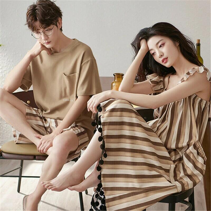 ペア パジャマ 半袖 夏 綿100% 男女2着 セット キャミワンピ セットアップ セクシー カップル ネグリジ..