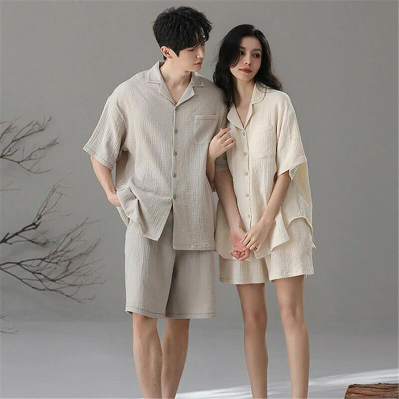ペア パジャマ 半袖 夏 綿100% 男女2着 セット 無地 カップル ルームウェア 高級 春夏 ペアパジャマ 結..